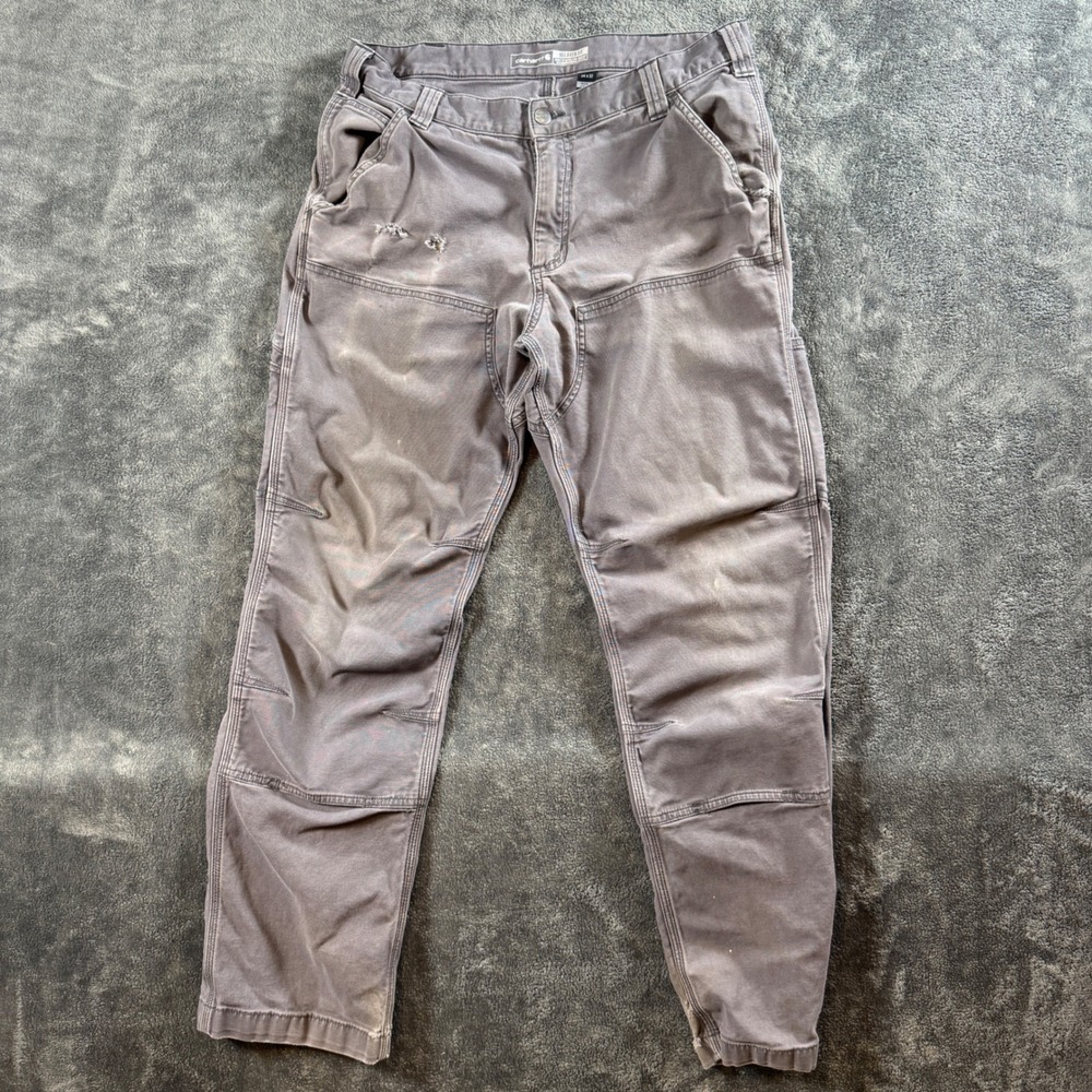 Carhartt Mens 34x32 Double Front Knee Relaxed Fit Work Pants Gray Distressed